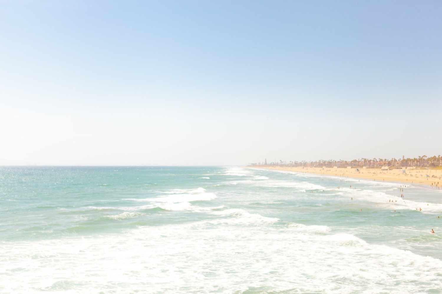 The shoreline and surf at Huntington Beach