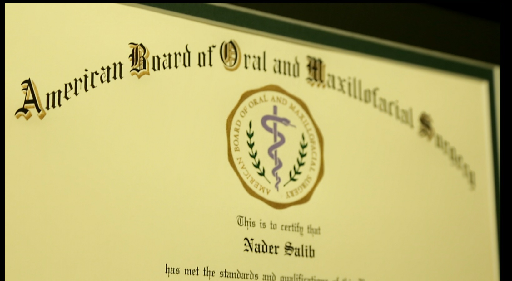 American Board of Oral and Maxillofacial Surgery diplomate certificate for Nader Salib