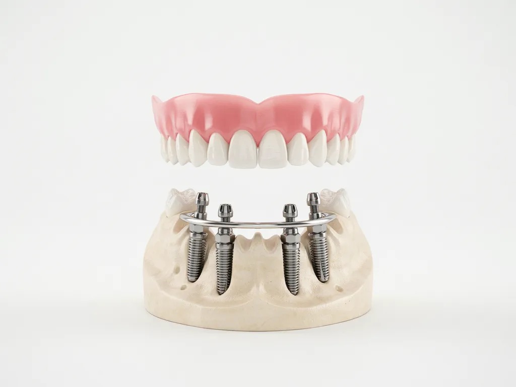 An implant-supported denture anchored on implants